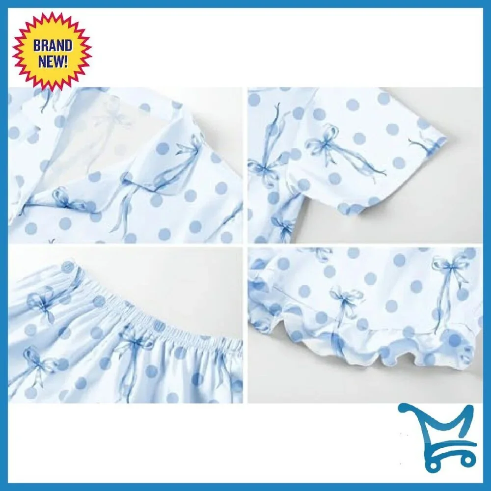 Girls Silk Satin Pajama Set 3-Piece Short Sleeve Sleepwear 5-14Y